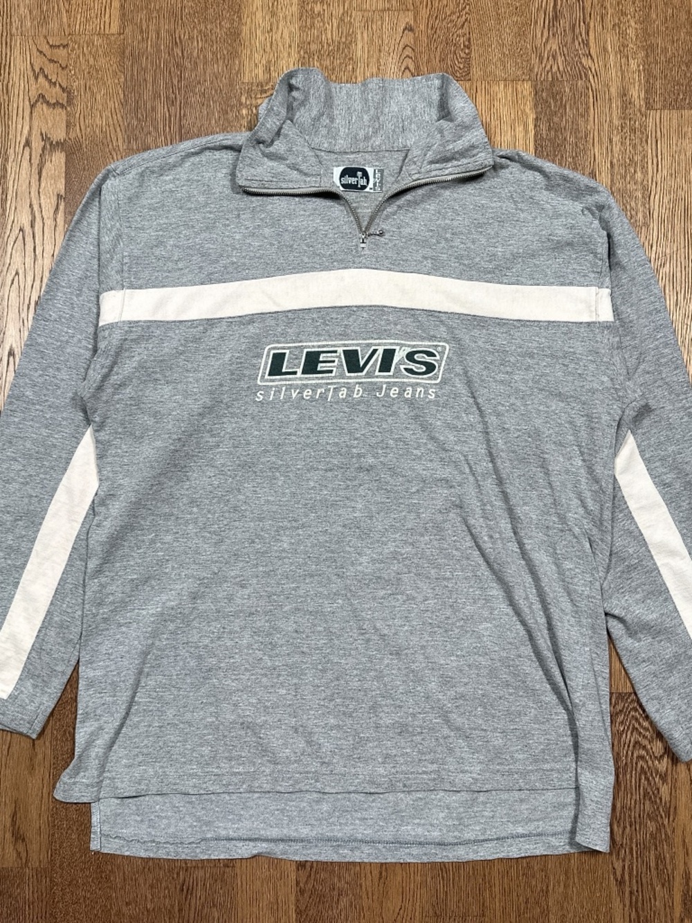 Vintage 90s Levi's Silvertab 1/4 Zip Big Logo Striped Gray L/S T Shirt Mens M